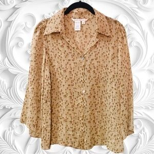 Max Studio Mini Yellow Flowered Cropped Semi-Sheer Blouse Small